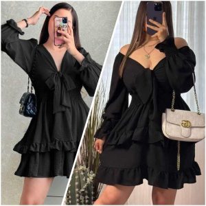 Vestido manga larga moño